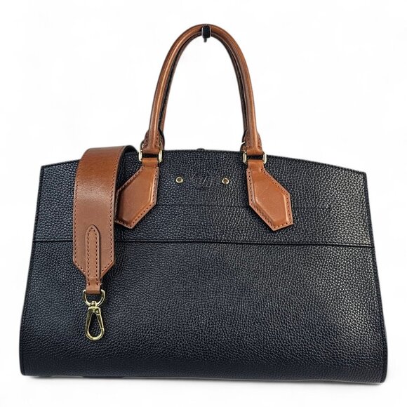 LOUIS VUITTON City Steamer Black Tan Leather Bag 2 Way Shoulder Strap Tote Bag - Picture 5 of 16